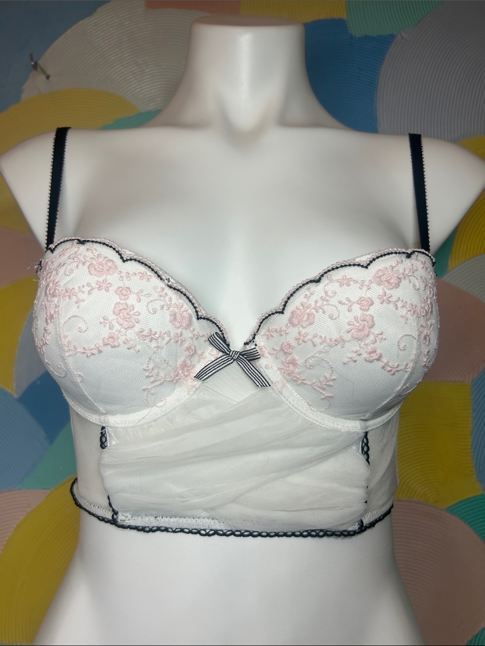 Victoria’s Secret Dream Angels Bridal White Tulle Pink Floral PushUp Bra